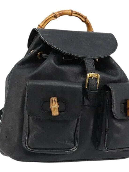Gucci Handbags - GUCCI Bamboo Backpack Leather Black Gold 003 2058 0016 Auth BA13350